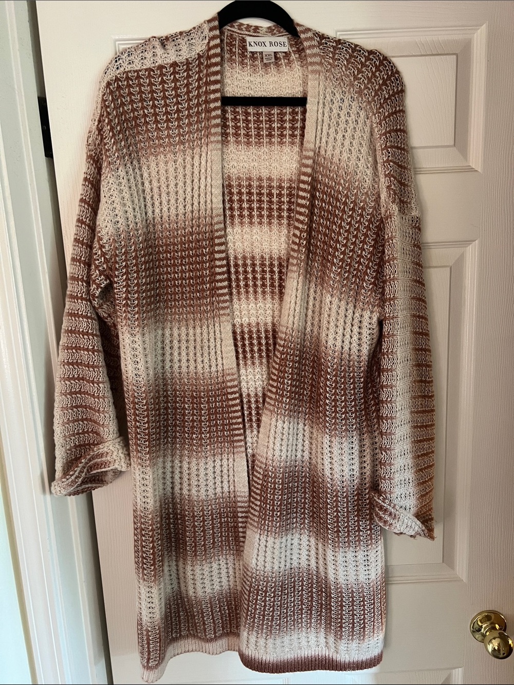 Knox Rose Rust and Cream Striped Open Cardigan